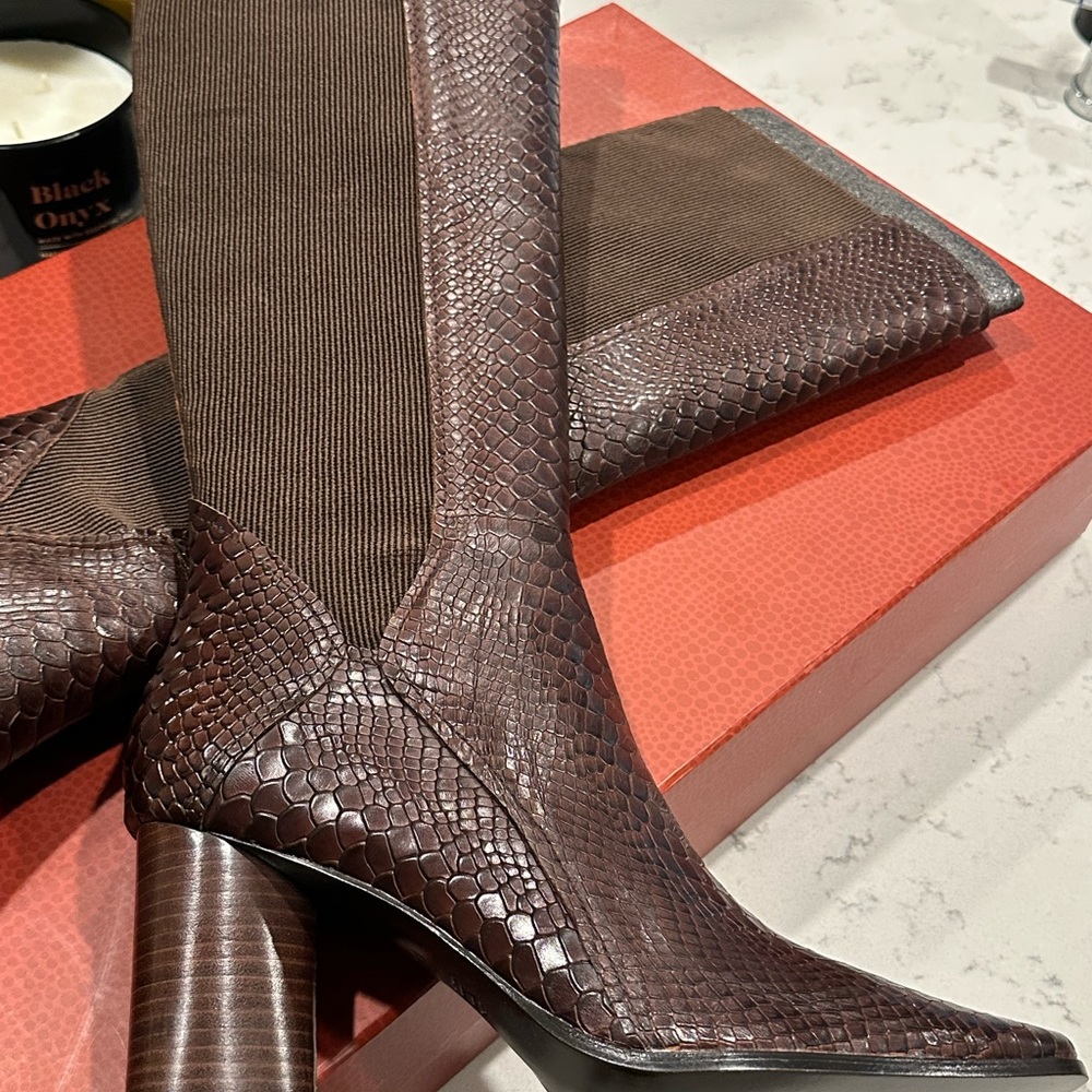 New With Box Donald Pliner Brown Python Knee High… - image 6